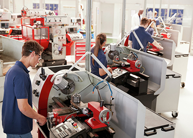 workers at workcells logged in via badge and rfid tracking sensors on machine